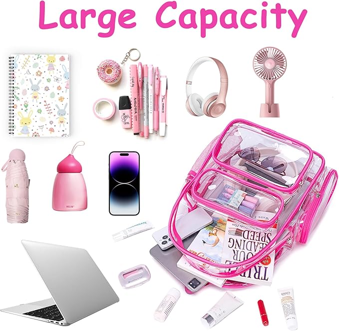 CAMTOP Clear Backpack Heavy Duty Transparent Bag See Through BookBag for Student School Work Festival Sport Travel (Hot Pink)
