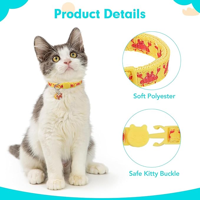 BINGPET Breakaway Cat Collar with Bell, 3 Pack Cat Collars for Girl Boy Cats, Cute Summer Vibe Kitten Collars Accessories with Crab & Starfish & Popsicle