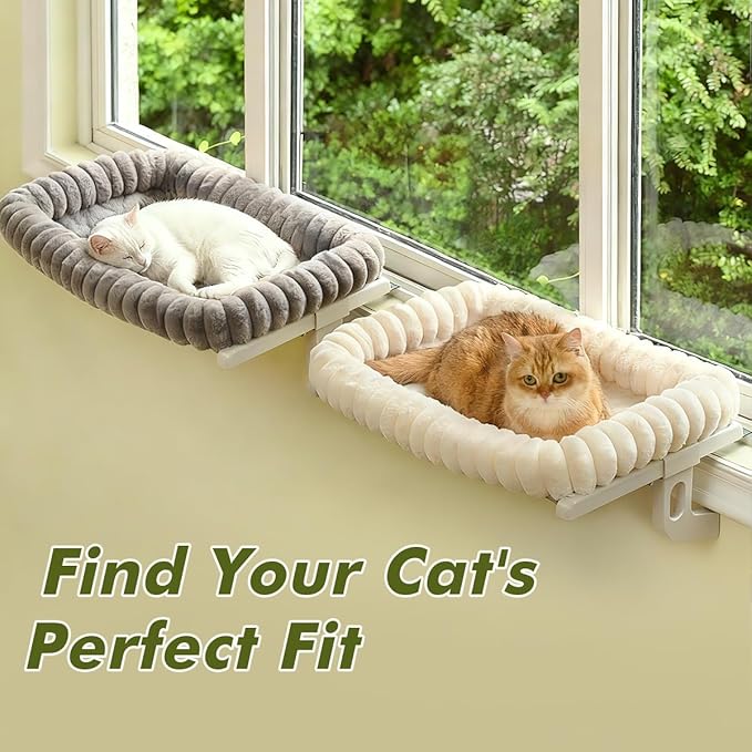 Zoratoo Cloud-Cuddle Cat Window Perch with 4-Sided Bolster, Zipper Design Cushion Window Seat for Window Sill, Sturdy Metal Frame & Easy Assembly Pet Hammock Bed for Indoor Cats (White, Medium)