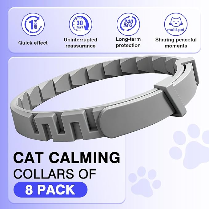 Tcllka Calming Collar for Cats 8 PK Cat Stress and Anxiety Relief Pheromone Calming Collar for Cats Anti Aggression for Cats Cat Calming Collars