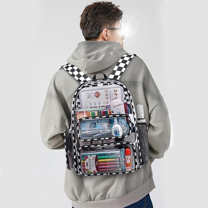 CAMTOP Clear Backpack Heavy Duty Transparent Bag See Through BookBag for Student School Work Festival Sport Travel (Check)