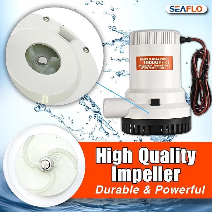 SEAFLO 01 Series 1500 GPH Bilge Pump – 12V, 1-1/8" Outlet, Marine Submersible Pump with Anti-Airlock Protection, CE & Rohs Certified, 4-Year Warranty | Reliable for Boats and Marine Applications