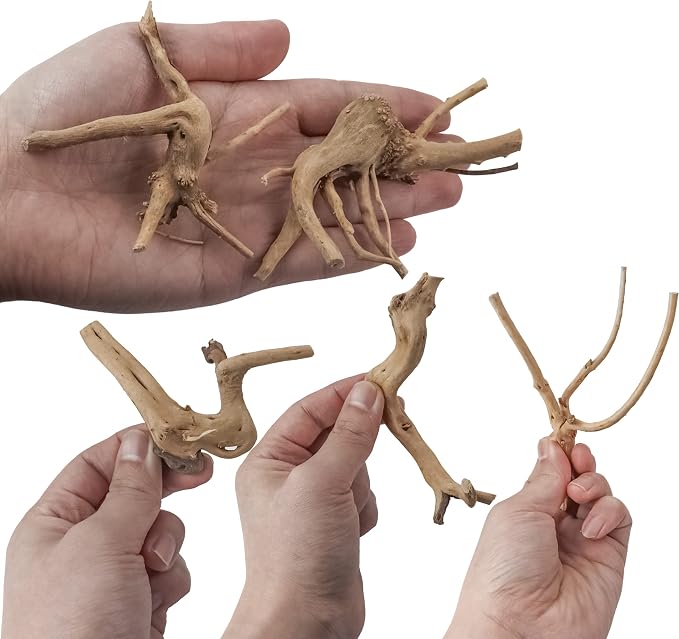 Vmiapxo 8-Pack Natural Driftwood, Sinkable Spider Wood (3.15''-4'') | Assorted Shapes Drift Wood, Aquarium Decor, Reptile Terrarium & Fish Tank Wood Branches Decoration