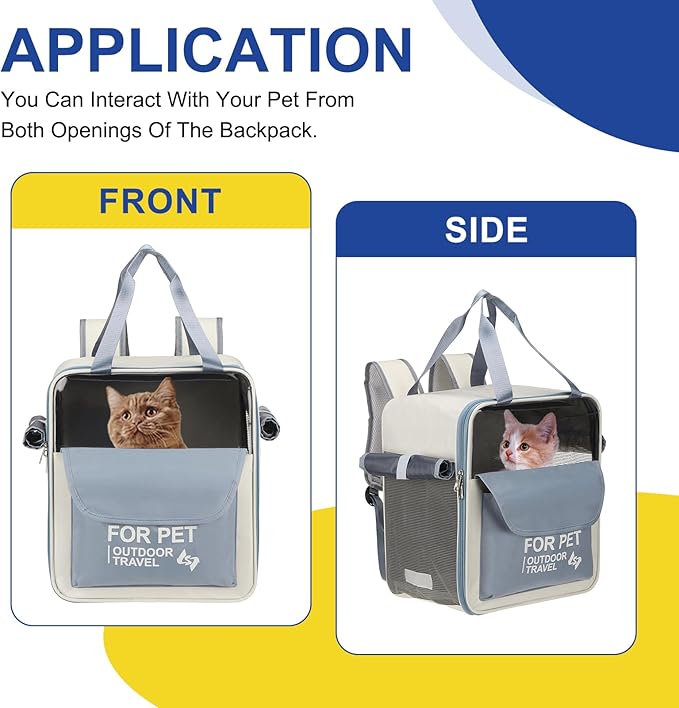 Pet Backpack Carrier, Portable and Ventilated, Oxford Cloth, Dogs Cats and Small Animals Travel Bag 12.6" Up to 16.5 Lbs, (Blue), Intended for Hiking/Camping/Traveling