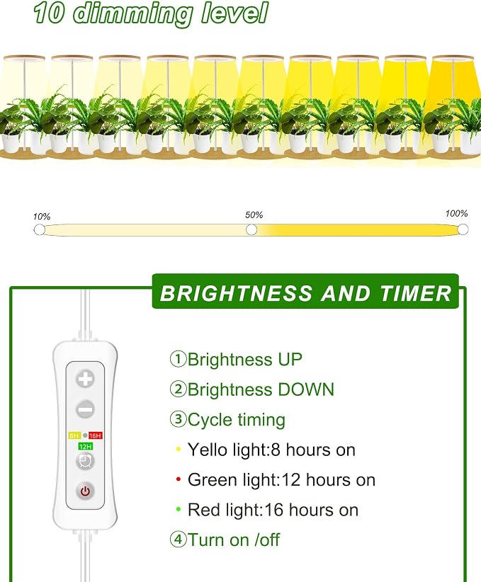Plant Grow Light for Indoor Plant,Bamboo Mini LED Grow Light Garden,Height Adjustable,Automatic Timer with 8/12/16 Hours，1 Pack