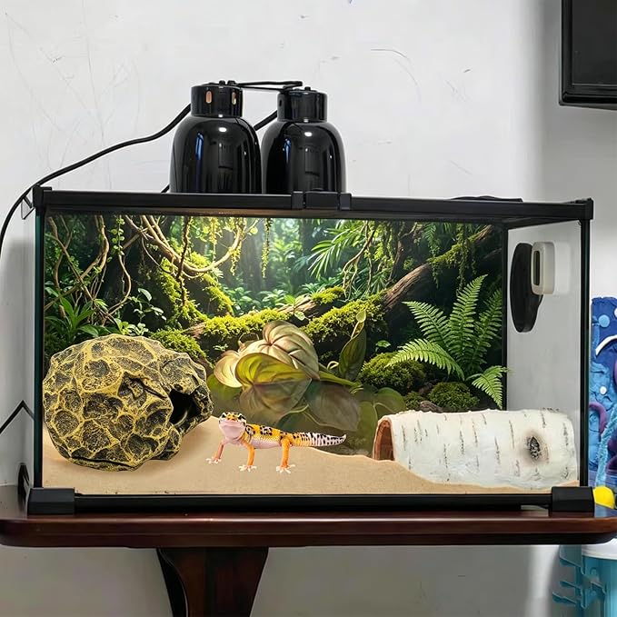 Small Hideout for Reptiles,Reptile Hide Cave Resin Gecko Habitat Decor 2 in 1 Multi-Functional Leopard Gecko Tank Accessories Hideout with Detachable Base as Food Bowl