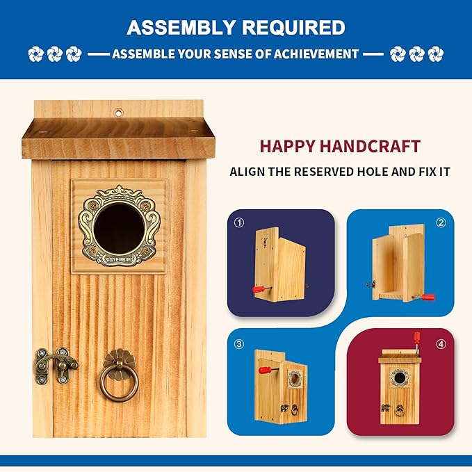 SISTERBIRD Premium Pack of 2 Bluebird Houses for Outside, Garden Bird Houses for Outdoor, Vintage Metal Predator Guard, Birdhouse Gift, Weatherproof Coating Bird Nesting, Assembly Required