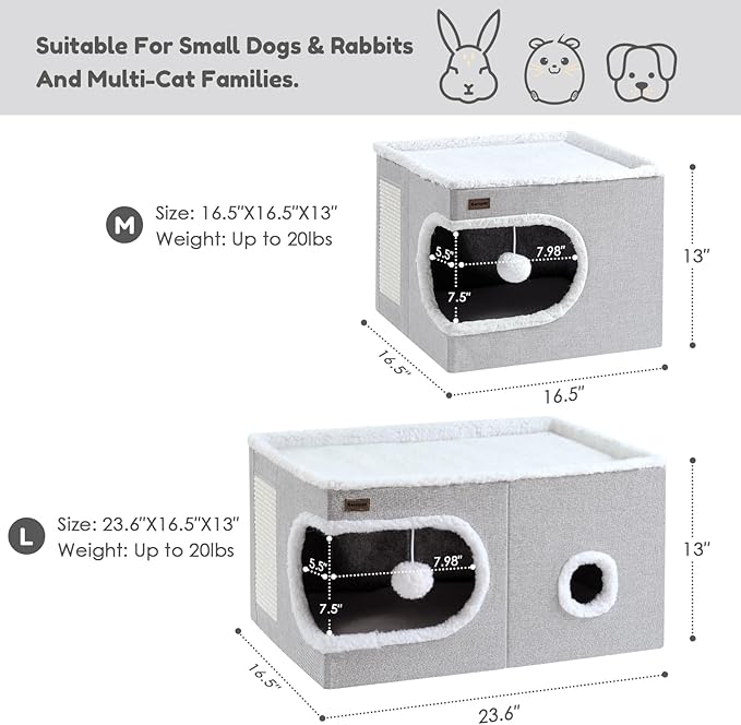 Garnpet Cat Bed for Indoor Cats Cube House, Covered Cat Cave Beds & Furniture with Scratch Pad and Hideaway Tent, Cute Modern Cat Condo for Multi Small Pet Large Kitten Kitty, Large, Green