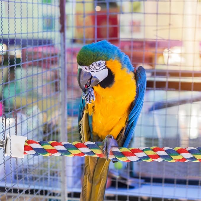 iplusmile Parrot Rope Perch 31.5 Inch Durable Cotton Climbing Toy for Birds Cage Chew Toy for Large Parrots Budgies Cockatiels and Conures Stress Relief and Exercise Accessory