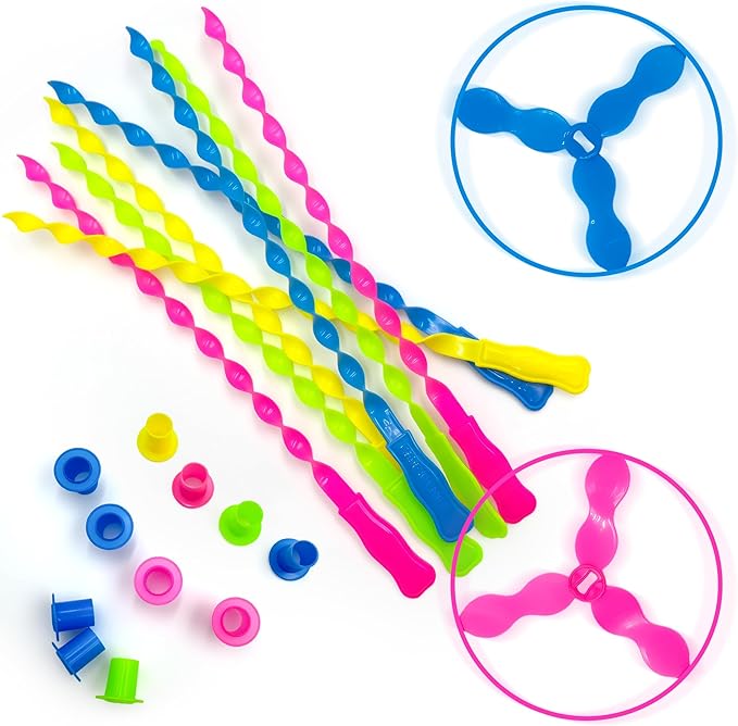 40 Pcs Flying Disc Toy Twisty Helicopter Spin Copter Plastic Propeller Flyer Saucers with Launchers Outdoor Toy Kids Party Favors Gifts