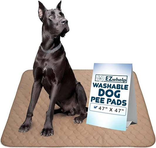 EZwhelp Washable Pee Pads for Dogs - Waterproof Training Pads for Dogs, Reusable & Sanitary, Rounded Corners, Laminated, Lightweight, Durable, Pet Essentials for Training and Whelping, 47" x 47"
