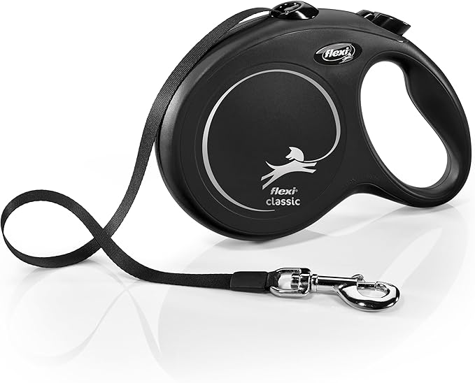 FLEXI New Classic Tape Retractable Dog Leash for Large Dogs Upto 110 lbs. – 26 ft., Black | Tangle Free Pet Walking Leash with One-Handed Brake, Pause, Lock|German Quality Product
