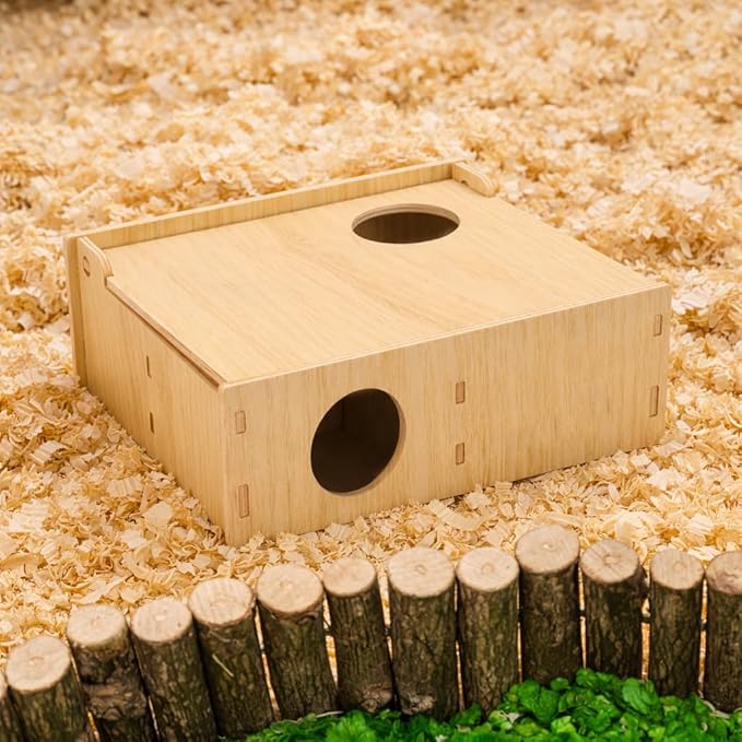 Wooden Hamster Tunnel Maze with Observation Skylight – Secret Peep Shed & Explore Hideout, Chewable Non-Toxic Enrichment Toy & Activity Center for Dwarf Hamsters & Young Syrians
