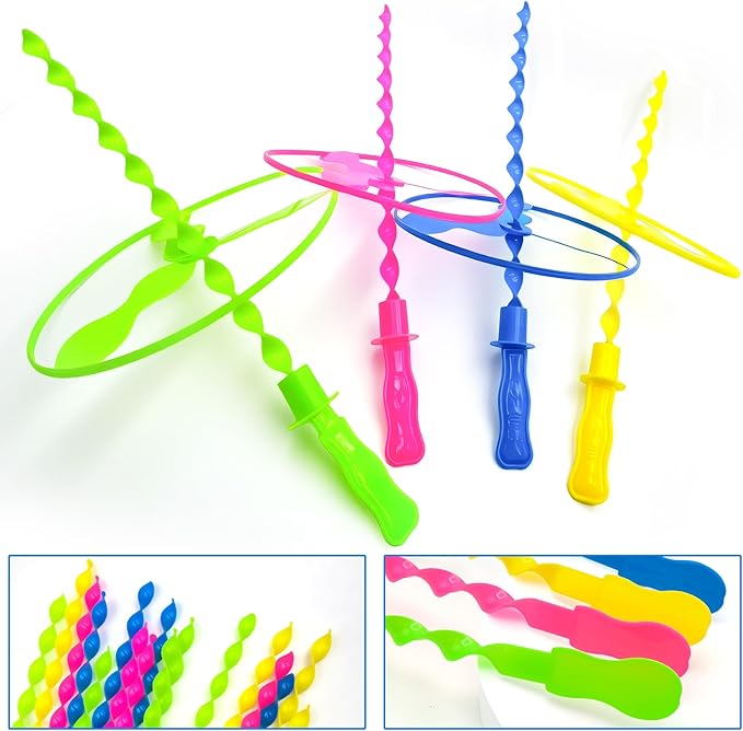 40 Pcs Flying Disc Toy Twisty Helicopter Spin Copter Plastic Propeller Flyer Saucers with Launchers Outdoor Toy Kids Party Favors Gifts