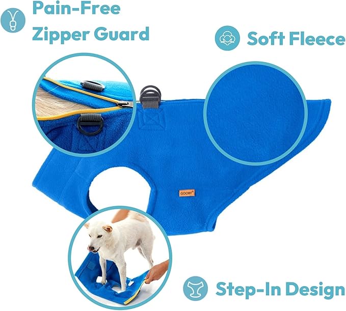 Gooby - Zip Up Fleece Vest, Fleece Jacket Sweater with Zipper Closure and Leash Ring, Turquoise, Medium
