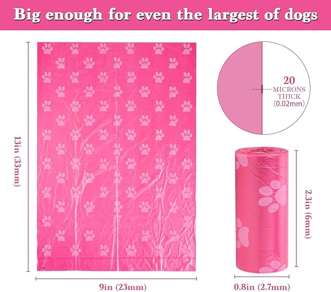 WDFAACK Biodegradable Dog Poo Bags with Holder-240 Large Poop Bags, Corn Starch Blended Compostable Bag, Extra Thick Strong Leak Proof Waste Bag for Dogs (Pink)
