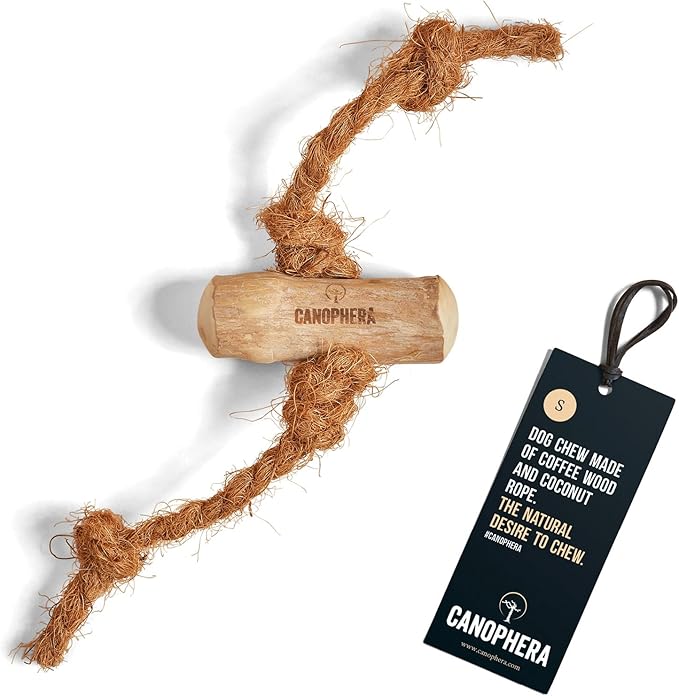 Canophera Dog Chew Coffee Wood and Coconut Rope Toy for Healthy Teeth and Gums Size Small - All Dog Breeds