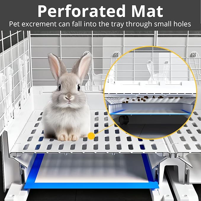Oneluck Deluxe Small Animal Cage Indoor with Pull Out Tray,Transparent Habitat for Rabbit,Urine Guard,Easy to Clean,White (Transparent)
