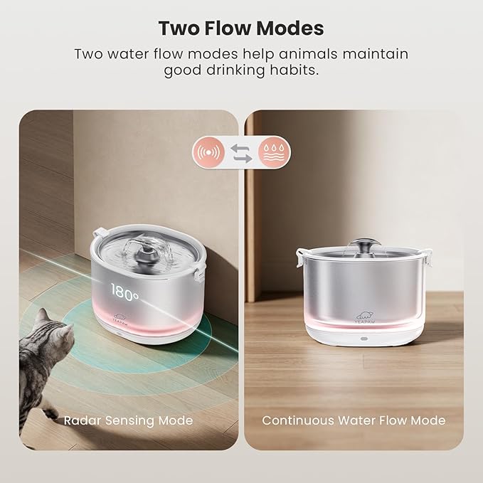 Cat Water Fountain Pumpless Stainless Steel Buckets & Bowl Wireless Pet Water Fountain 2.5L Water Fountains for Cats Indoor Dispenser Easy to Clean BPA -Free White