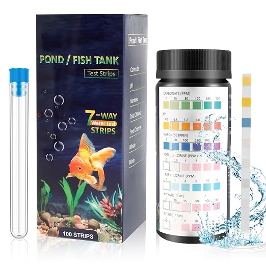 100Pcs Aquarium Test Strips, Water Testing Strips for Carbonate Root 7 in 1 Fish Tank Test Kit pH Hardness Total Chlorine Free Chlorine Nitrate Nitrite with Test Tube Fast Accurate Aquarium