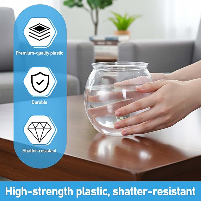 Mini Plastic Fish Bowl, 50 oz Decorative Fish Bowls Unbreakable Plastic Betta Fishes Tank Clear Round Desktop Vases Bowls for Home Decor, Centerpiece Vases, Candy, Party Favors (Style 2)