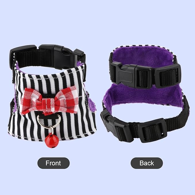 Small Pet Harness Vest and Leash Set with Bowknot and Bell Decor for Gerbil Guinea Pig Squirrel Kitten Outdoor Walking (S, Black Stripe)