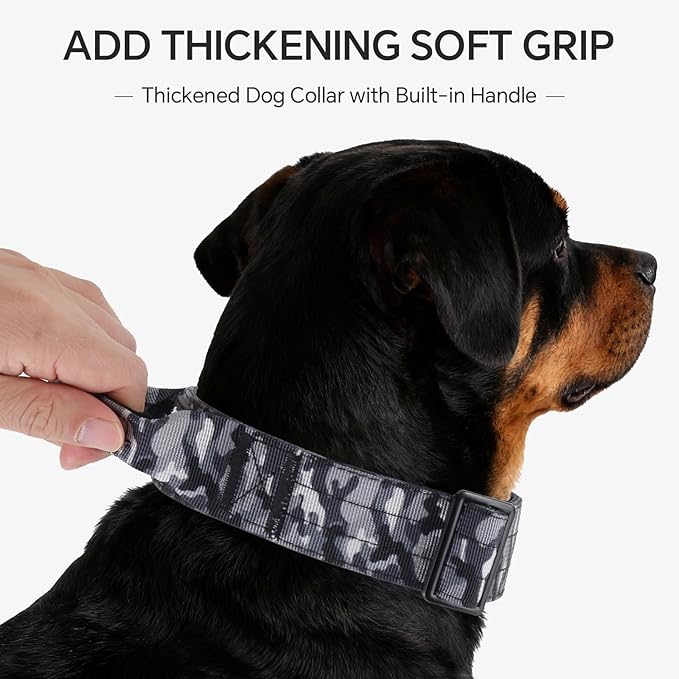 Tactical Dog Collar, Adjustable Military Collar with Handle and Heavy Duty Metal Buckle, Thick Dog Collars for Medium and Large Dogs (Gray Camouflage, M)