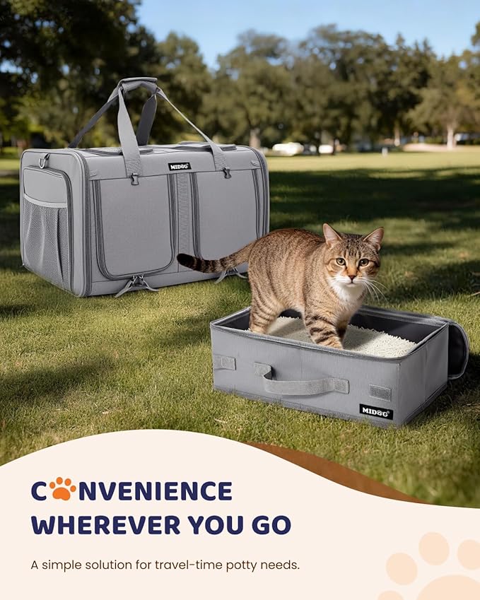 MIDOG 2 Cat Carrier with Litter Box, Expandable Dual Compartment Cat Carrier for 2 Cats, Large Soft Sided Double Pet Carrier for Car Travel, Moving