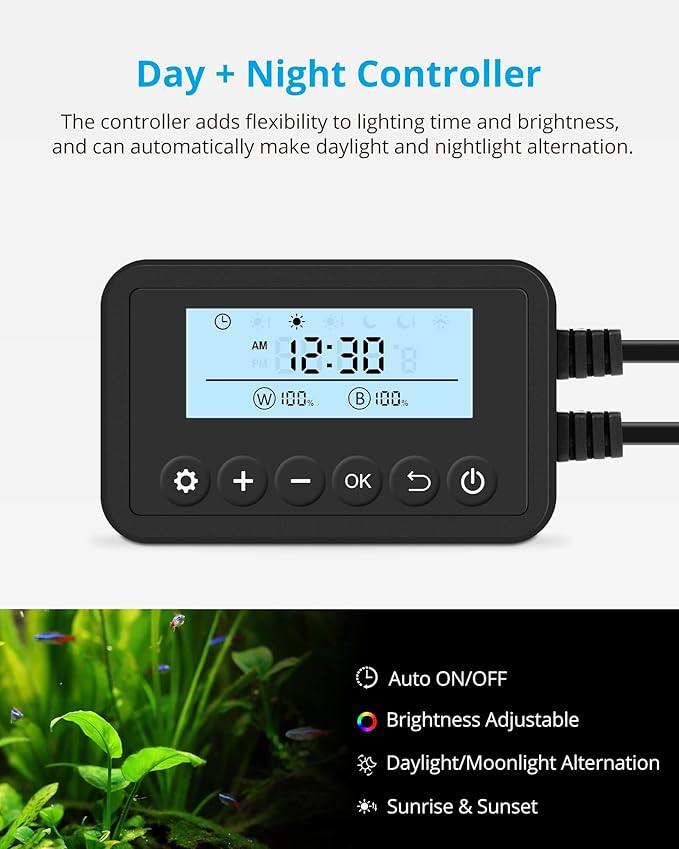 NICREW SkyLED Plus Aquarium Plant Light, Freshwater Fish Tank Light with Ramp Up and Dim Down, Spectrum Adjustable and Lighting Schedule Programmable with Controller, 36-48 Inches, 36 Watts
