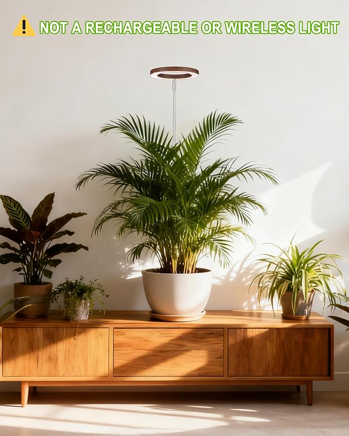 Grow Light for Large Indoor Plants, Full Spectrum LED Plant Light, Height Adjustable for Tall Plants, Auto On/Off Timer, 5V Safe Low Voltage Walnut Grain Grow Lamp for Home & Office
