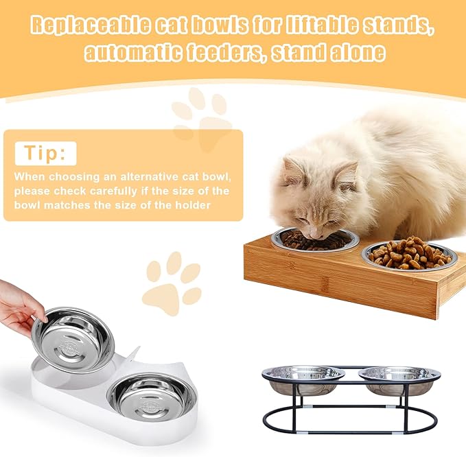 Stainless Steel Cat Bowl-Shallow Wide Flat Cats Food Bowls,Metal Kitten Dishes Whisker Friendly Fatigue Relief,Replacement Basic Kitty Plates for Elevated Stand,Dishwasher Safe（Set of 5）