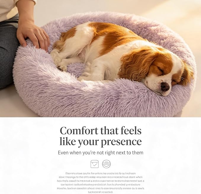 Calming Dog Bed for Medium Dogs Washable Donut 30 inches Anti-Slip Pet Bed,Round Fluffy Plush Faux Fur Cat Bed,Fits up to 45 lbs Pets,Gradient Purple