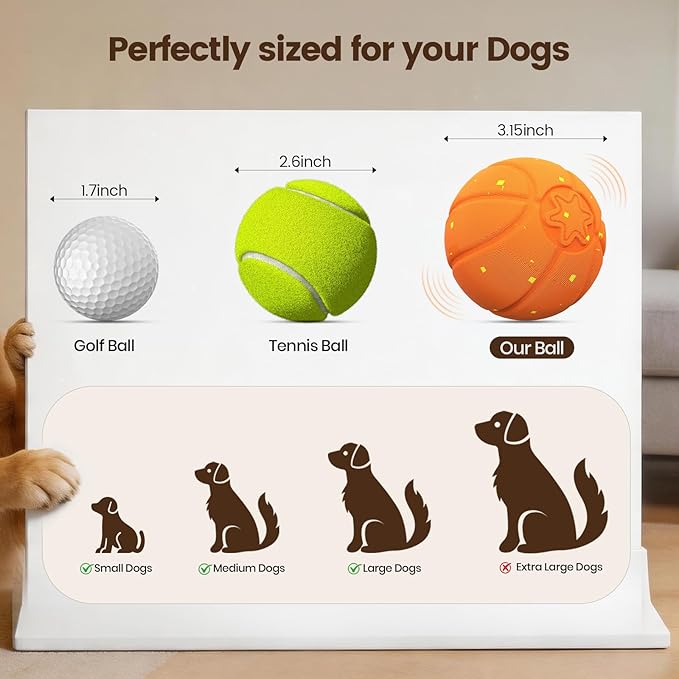 Invengo Interactive Dog Ball, Automatic Rolling Dog Toys with 3 Play Modes, E-TPU Material Dog Balls, IP65 Waterproof Interactive Dog Toys for Medium Dogs(Orange)