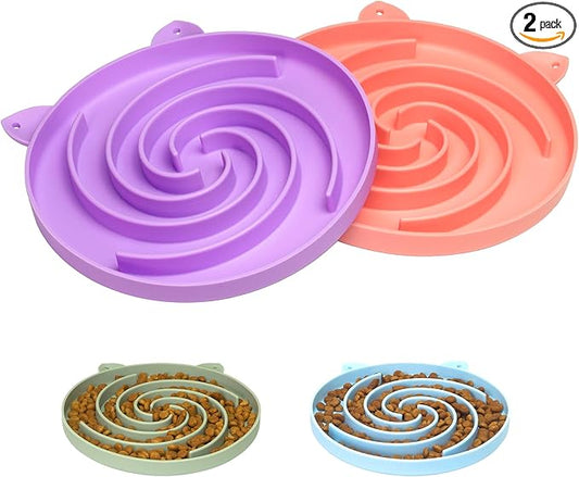 Bifeaw Slow Feeder Cat Bowl, Easy to Clean Silicone Bowl, Ideal for Dry and Wet Food (Purple and Pink)