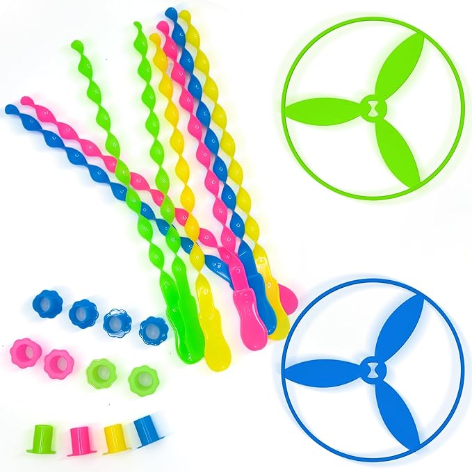 40 Pcs Large Flying Helicopter Toy Flying Disc Plastic Propeller Spinner Bamboo Dragonfly Flyer Saucers with Launchers Kids Party Favors Gifts