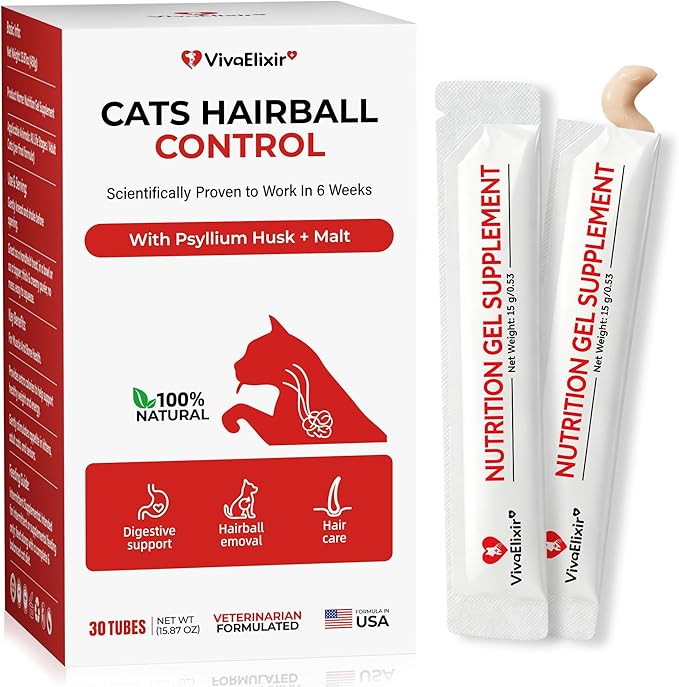 Hairball Treatment for Cats & Hairball Control Relief, Cat Digestive Support Gel Treats –Psyllium Husk & Malt – Helps Improve Digestion, Protects Gastrointestinal Health, Hairball Removal
