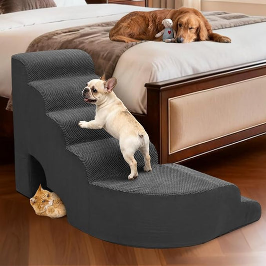 Dog Stairs for High Beds, 6 Steps Soft Foam Pet Stairs for Bed 27-30 inches, L Shaped Dog Steps, Non-Slip Sturdy Pet Stairs, 30D Foam Doggie Ramp for Small/Large Dogs/Old Cats