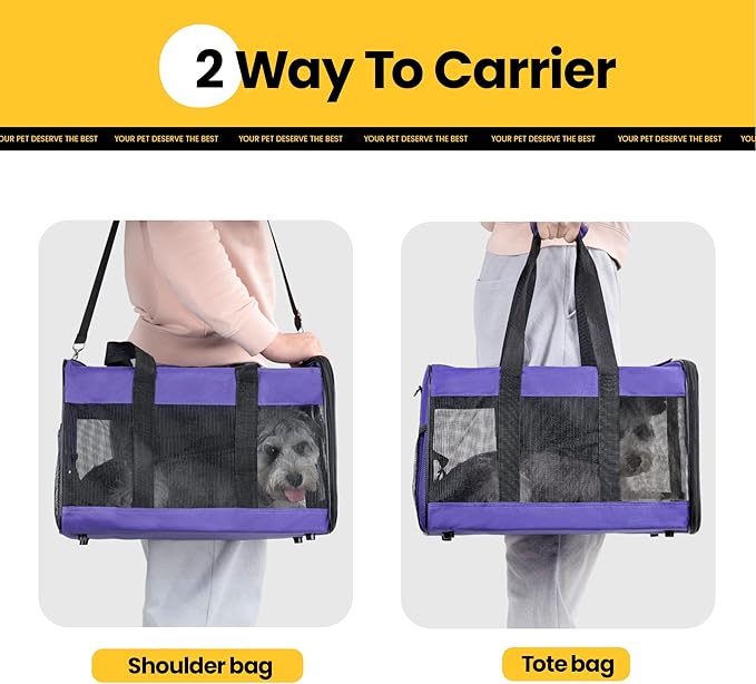 Conlun Dog Carrier Soft Sided, Large Cat Carrier with Inner Safety Leash, Pet Transport Carrier for Large Cats and Medium Dogs up to 20 Lbs, Collapsible Travel Puppy Carrier Bag -Purple L