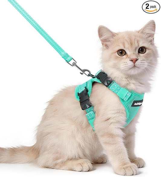 rabbitgoo Cat Harness and Leash, Escape Proof Vest with 3 Adjustable Buckles, Soft Comfortable Kitten Harness, Easy to Wear, Reflective for Safe Outdoor Walking, XS, Green