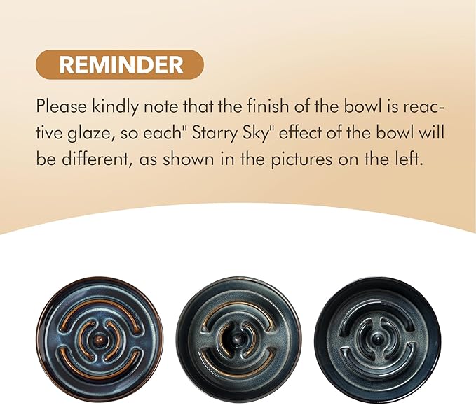 Havniva Elevated Slow Feeder Dog Bowls, 1.6 Cups/8.2 inch Slow Feeders + 7.3 inch Ceramic Dog Food & Water Bowls Set with Acacia Wood Stand Puzzle Bowls for Fast Eater, Medium Dogs Anti-Choking