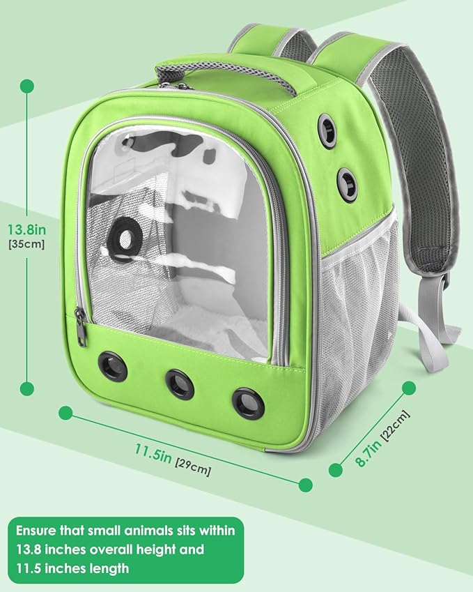 DBNESS Guinea Pig Carrier Backpack, Portable Rabbit Travel Carring Bag for Pet Bunny Chinchilla Bearded Dragon Hamster Parrot Outgoing Pouch Case with Water Bottle Holder & Detachable Pad (Green)