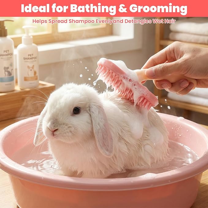 2Pcs Rabbit Brush, Silicone Rabbit Grooming Brush - Small Pets Brushes for Kittens Puppy Rabbits Guinea Pigs Shedding Bath & Massage Comb