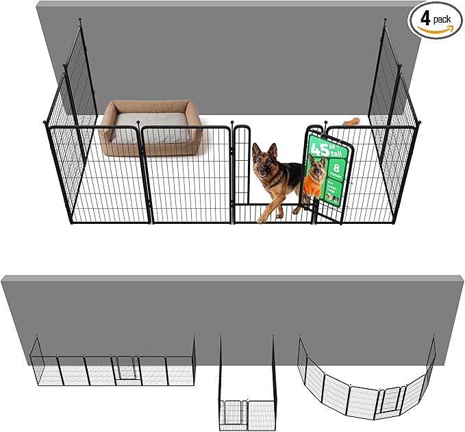 FXW Rollick Unleashed Dog Playpen for Indoor, Yard, RV Camping, 45 inch 8 Panels Dog Pen with Anchor Kit (4 Packs) for Large Dogs, Black│Patented