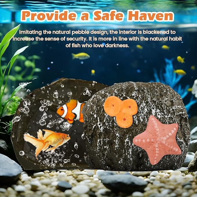Magnetic Aquarium Cave Magnetic Rocks Fish Tank Decor with Strong Magnetics Resin Pleco Hideout for Bettas Easy Viewing Shelter(Color:Brown)