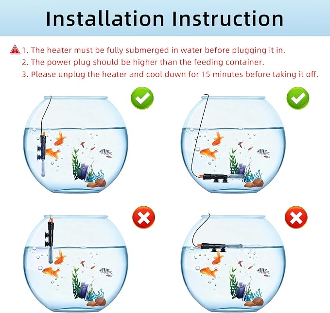 HiTauing Aquarium Heater 25W, Adjustable Knob Fish Tank Heater with 2 Powerful Suction Cups, Submersible Betta/Turtle Tank Heater for Freshwater and Saltwater Tanks