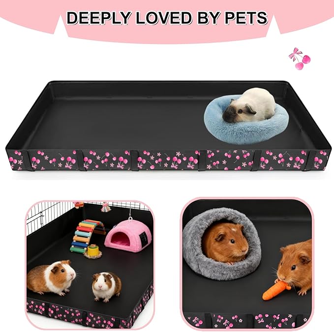 DZWLKJ Guinea Pig Cage Liner,Washable Tarp Bottom Base,Cherry Graphic,42"x56", Reusable for Rabbit, Chinchilla, Hedgehog, Ferret & Other Small Animals.