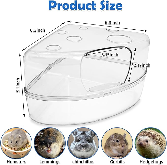 PINVNBY Large Hamster Sand Bath Container Chinchilla Dust Bathroom Small Animal Bathtub Transparent Gerbil Litter Box with Spoon for Dwarf & Syrian Mice (Square Opening)