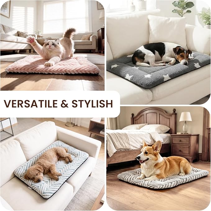 Mora Pets Cat Bed for Indoor Cats & Small Dogs Washable Cat Mat Soft Fluffy Dog Crate Kennel Carrier Pad Flat Cat Bed with Anti-Slip Bottom for Pet Cage Travel Sleeping Chevron Grey 22x13
