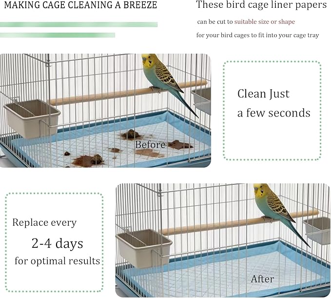 100 Sheets Disposable Bird Cage Liner, Super Absorbent Leak-Proof Birdcage Liners Cuttable Birdcage Liner Quick-Dry Surface for Cockatiels Canaries Parrots (12.9" x 17.7")