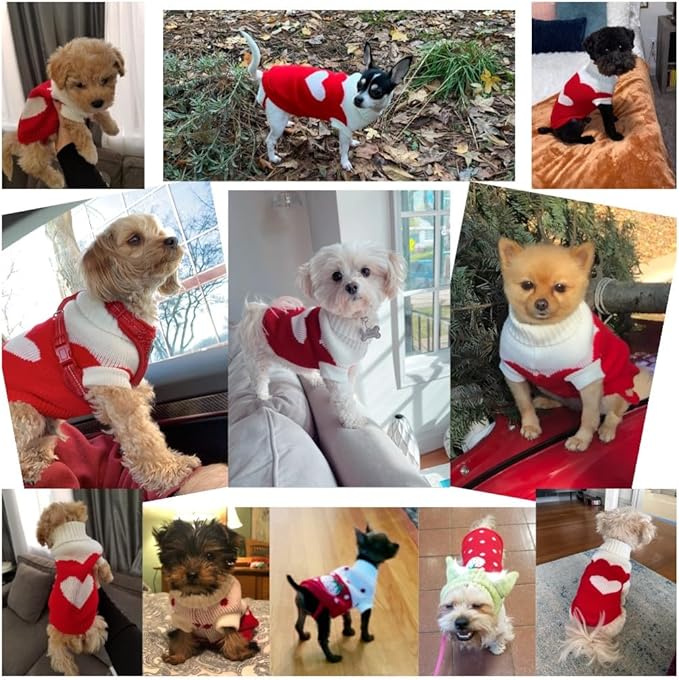 CHBORCHICEN Pet Dog Sweaters Classic Knitwear Turtleneck Winter Warm Puppy Clothing Cute Strawberry and Heart Doggie Sweater (Red2, X-Small)